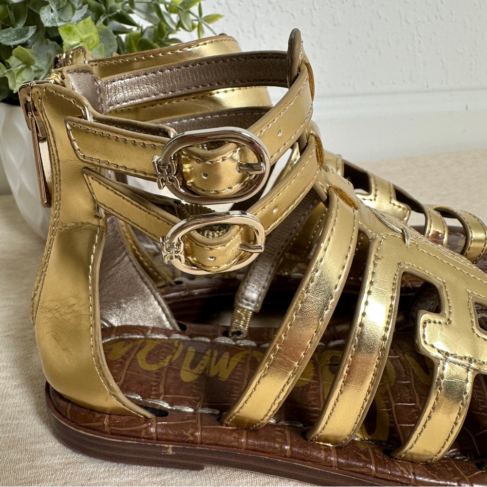 Sam Edelman Girls Ginnie Gladiator Gold Leather Flat Sandals Size 12 - Picture 5 of 12